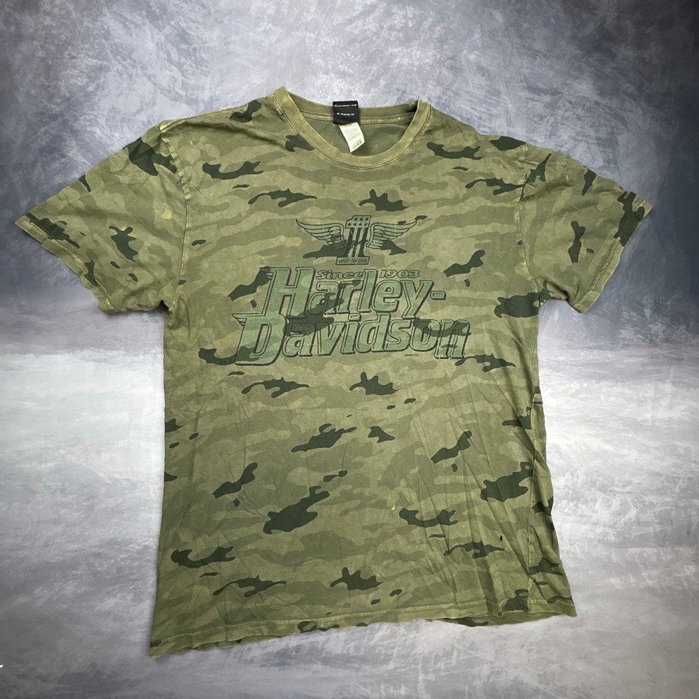 Harley Davidson Myrtle Beach Camo T-Shirt Mens L Green Camouflage Y2K Biker Tee - Picture 2 of 8